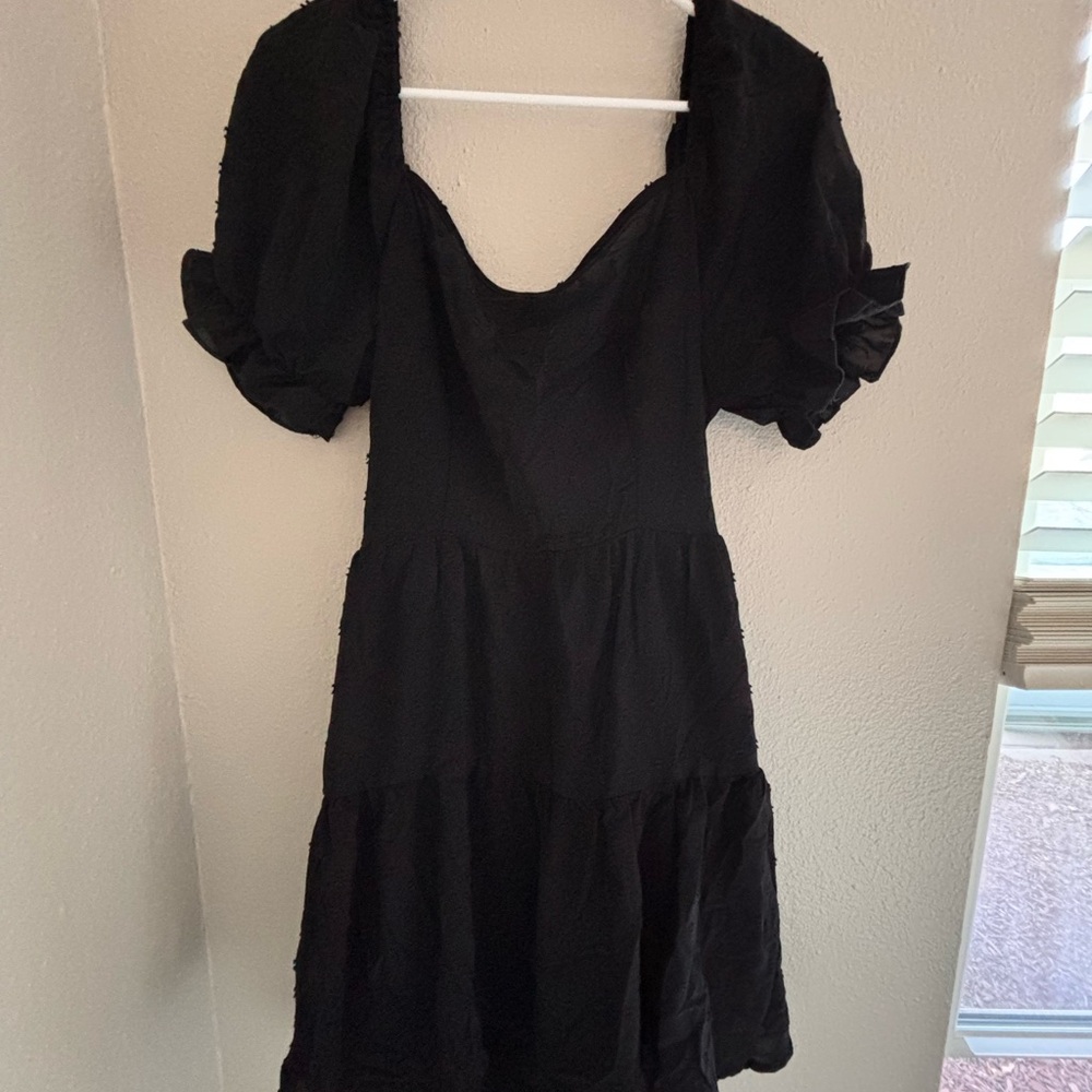 SHEIN Black Mini Dress with Puff Sleeves